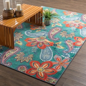 Whinston Teal 2 ft. 6 in. x 3 ft. 10 in. Machine Washable Paisley Area Rug