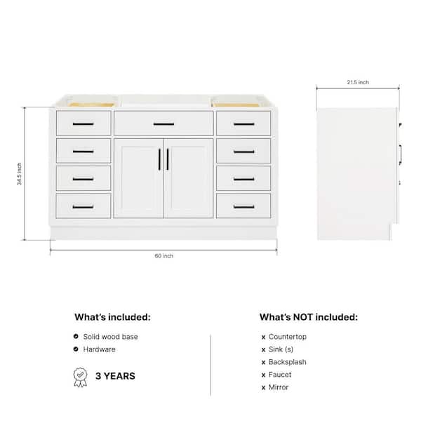 Hepburn 60 in. W x 21.5 in. D x 34.5 in. H Bath Vanity Cabinet without Top in White