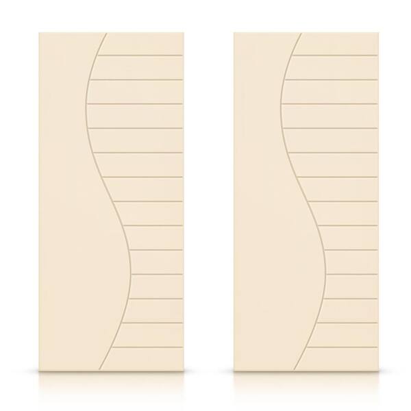 CALHOME 48 in. x 80 in. Hollow Core Beige Painted Composite MDF Interior Double Closet Sliding Doors