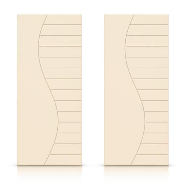 CALHOME 60 in. x 80 in. Hollow Core Beige Painted Composite MDF Interior Double Closet Sliding Doors
