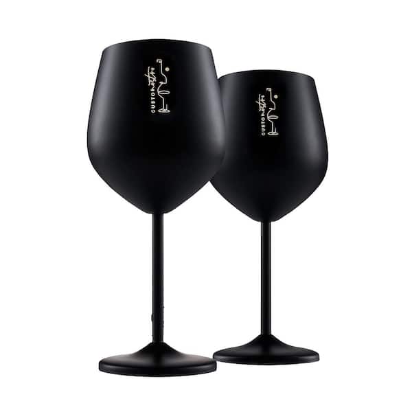 Adrinfly 18 oz. Full-Bodied Black Outdoor Use Wine Glass (Set of 2)