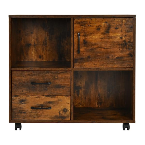 Costway File Cabinet Mobile Lateral Printer Stand with Storage Shelves Brown