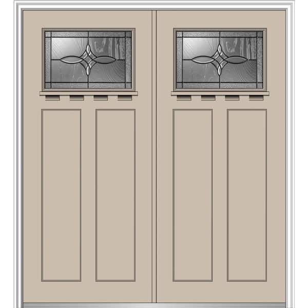 MMI Door 64 in. x 80 in. Lenora Left-Hand Inswing 1/4-Lite Decorative Painted Fiberglass Smooth Prehung Front Door with Shelf