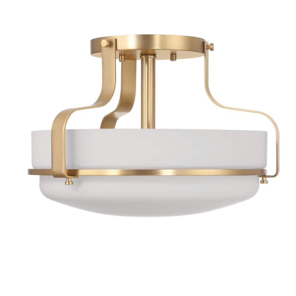 Allegra White and Gold Glass Drum Semi-Flush Mount Light
