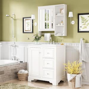 30 in. W x 18.5 in. D x 33.7 in. H Single Sink Freestanding Bath Vanity in White with White Ceramic Top and Mirror