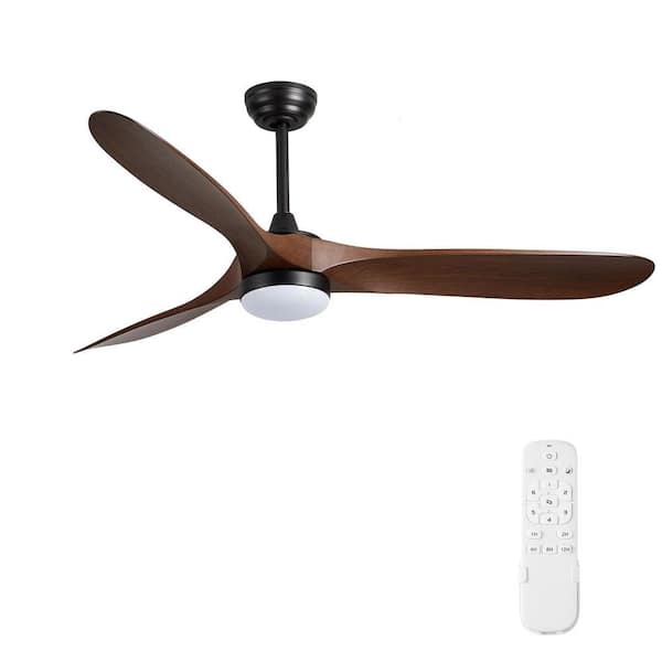 60 in. Indoor/Covered Outdoor Black Oak Ceiling Fan with LED Light and Remote, 3-Color Changing
