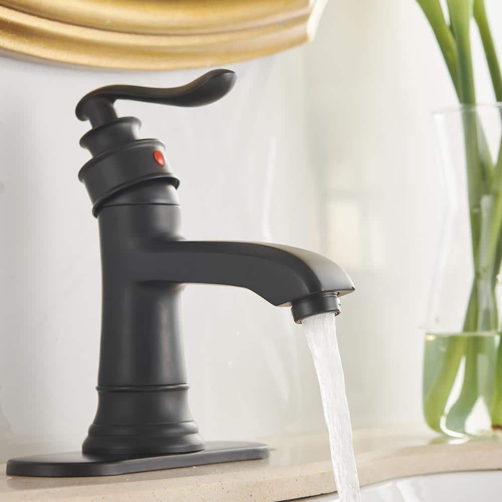 Matte Black Single Handle Bathroom Faucet with Drain Assembly