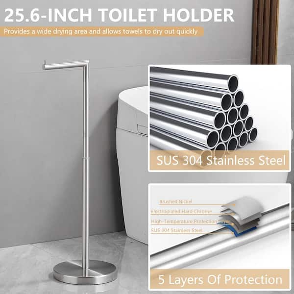 Freestanding Stainless Steel Toilet Paper Stand in Brushed Nickel