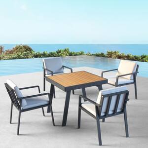 5-Piece Aluminum Patio Outdoor Dining Set, Dining Chair with Seating Cushions Set 4-Pieces and 35.4 in. Square Table