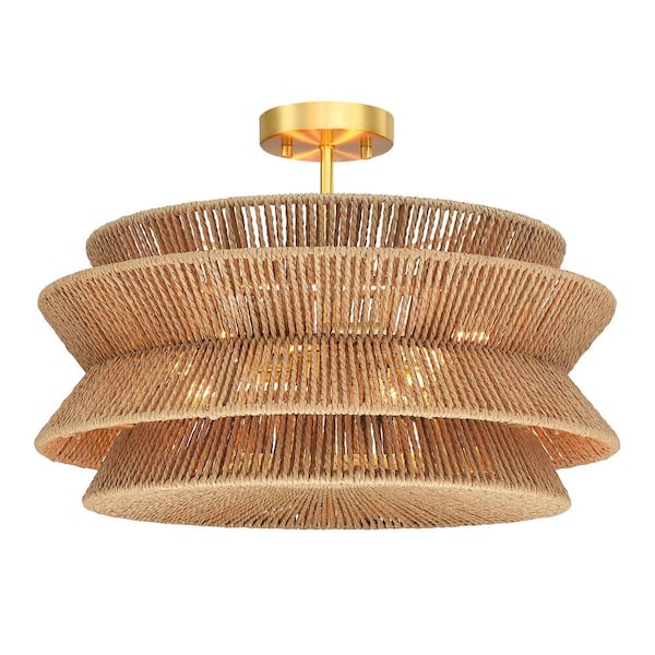 TRUE FINE Silvia 20 in. 4-Light Tiered Rope Semi-Flush Mount