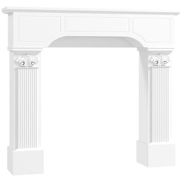 43.25 in. x 42.75 in. Baroque Fireplace Mantel, Freestanding Fireplace Surround for Electric Fireplaces, White