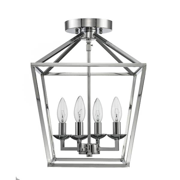 Home Decorators Collection Weyburn 16.5 in. 4-Light Polished Chrome Farmhouse Semi-Flush Mount Ceiling Light Fixture with Caged Metal Shade