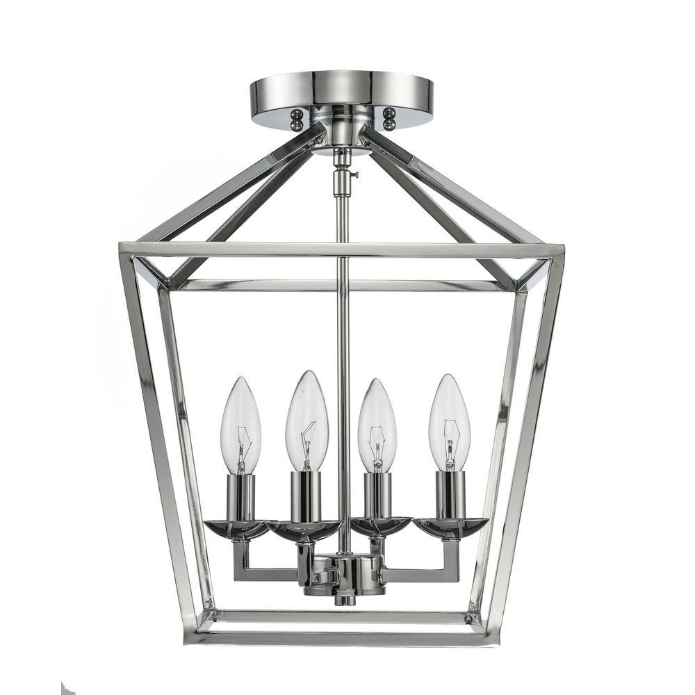 Home Decorators Collection Weyburn 16.5 in. 4-Light Polished Chrome Lantern Farmhouse Semi-Flush Mount Ceiling Light Fixture