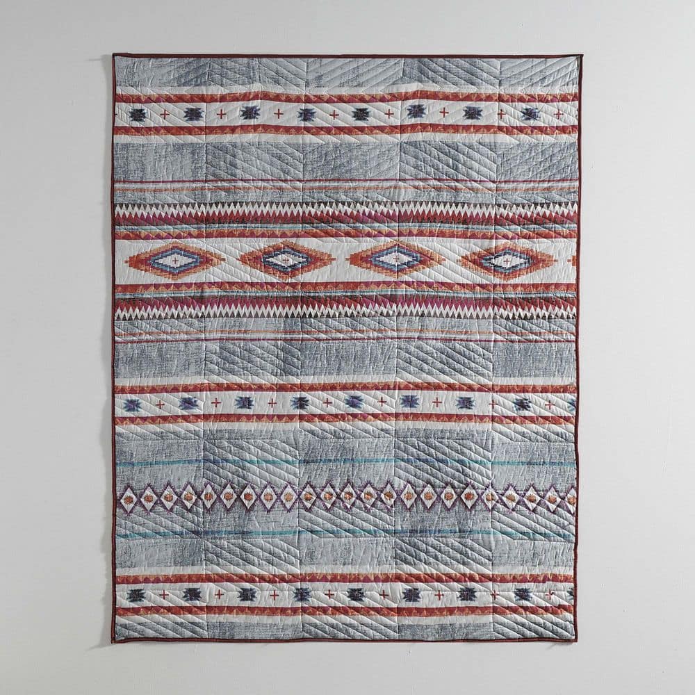 Kiva Southwestern Gray and Red Microfiber Throw Blanket