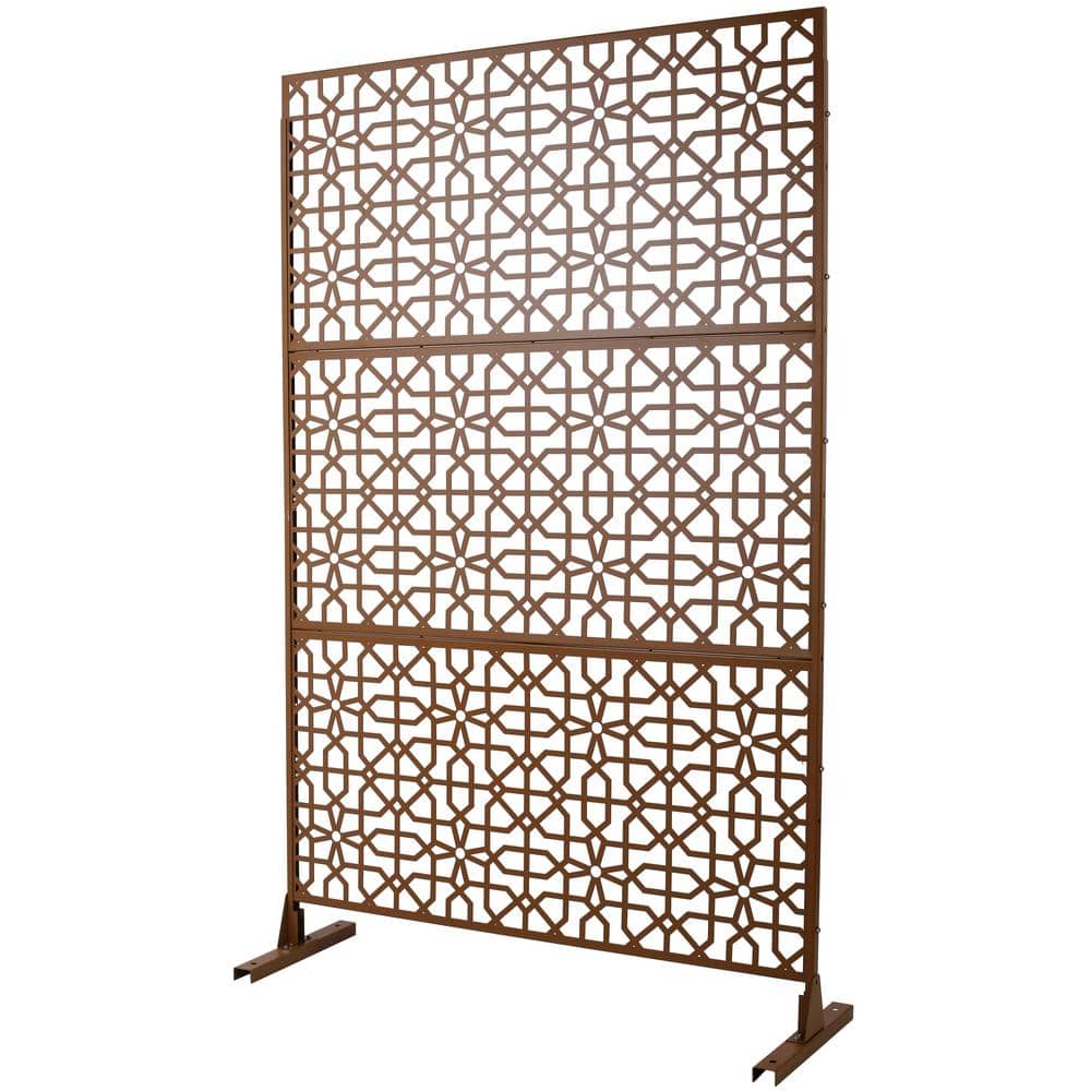 Outdoor and Indoor Freestanding Decorative Privacy Screen Metal Privacy Screen, Fence Panels in Brown