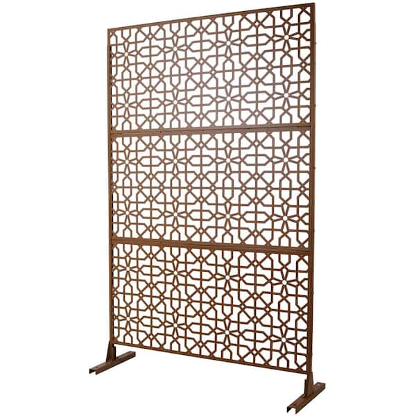 Sudzendf Outdoor and Indoor Freestanding Decorative Privacy Screen Metal Privacy Screen, Fence Panels in Brown