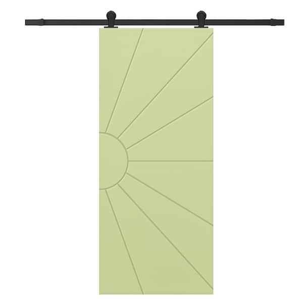 CALHOME 36 in. x 80 in. Sage Green Painted Composite MDF Paneled Interior Sliding Barn Door with Hardware Kit