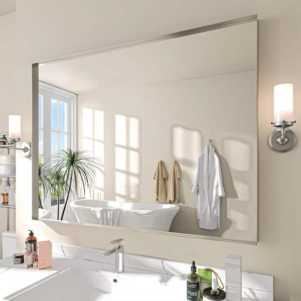 TOOLKISS 48 in. W x 36 in. H Rectangular Aluminum Framed Wall Bathroom Vanity Mirror in Silver