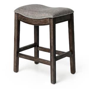 Adrien 26 in. Walnut Backless Wooden Counter Stool with Premium Grey Fabric Upholstered Seat