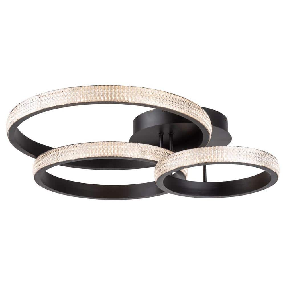 Nova Matte Black Three-Ring LED Flush Mount Ceiling Light