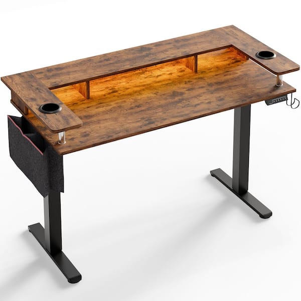 Bestier 58 in. Rectangular Rustic Brown Wood Sit to Stand Desk