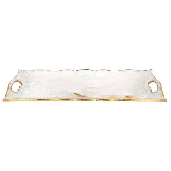 7 X 20 Hand Decorated Scalloped Edge Gold Leaf Tray With Cut Out Handles
