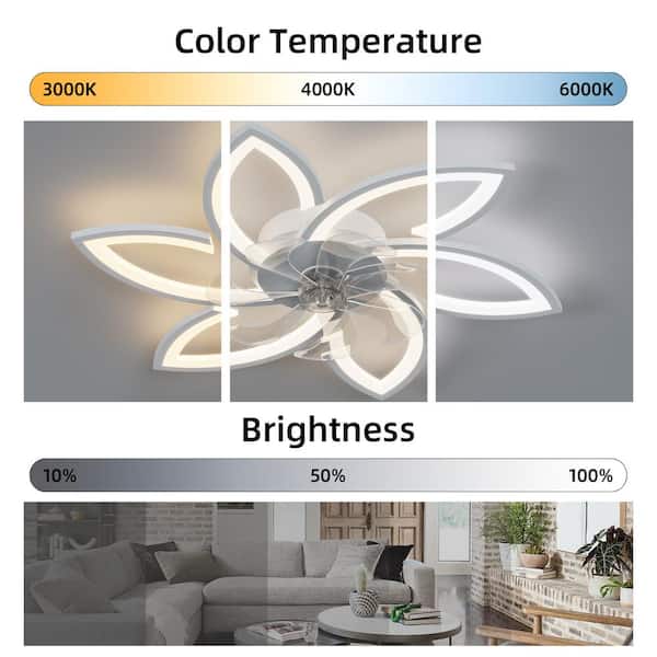 PUDO 31 in. White Flower Type Integrated LED Indoor Ceiling Fan