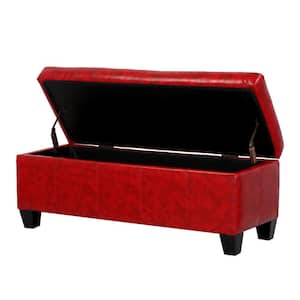 Medora Red Faux Leather Lift-Top Storage Ottoman Bench