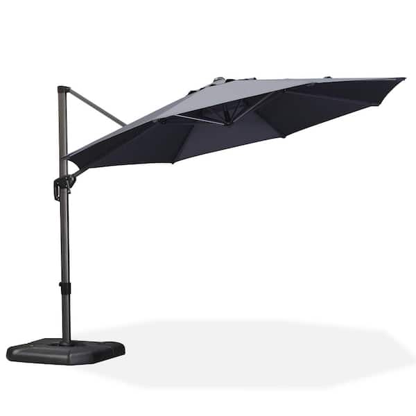 PURPLE LEAF 11 ft. Octagon Aluminum Outdoor Patio Cantilever Umbrella Offset 360-Degree Rotation Umbrella with Base in Ground, Gray