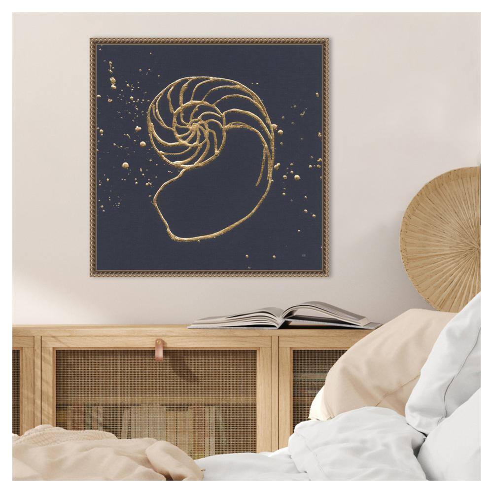 22" Gold Nautilus Shell Beaded Framed Canvas Art