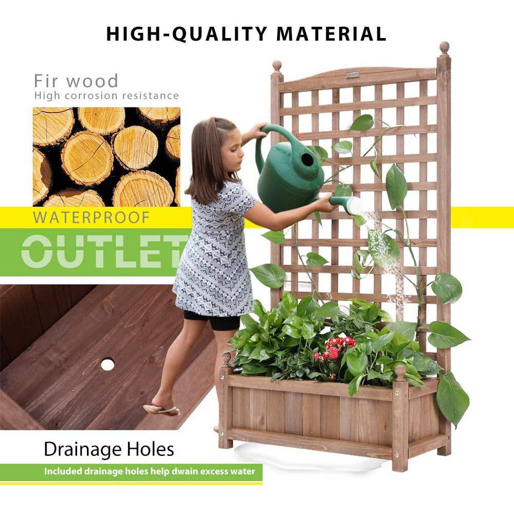 48" Dark Brown Fir Wood Planter with Trellis