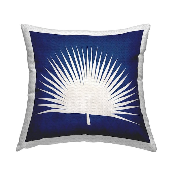 Stupell Industries Wide Palm Leaf Abstract Blue White Blue Square Outdoor Throw Pillow