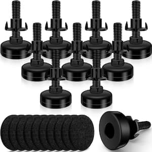 Black Metal Adjustable Furniture Leveling Feet with 3/8 in.- 16 Thread, T-nuts and Telt Pads (10-Pack)