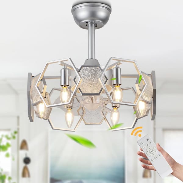 Vintlume 19 in. Indoor Chrome Metal Caged Ceiling Fan with Light and Remote, 6-Speed Reversible Fan