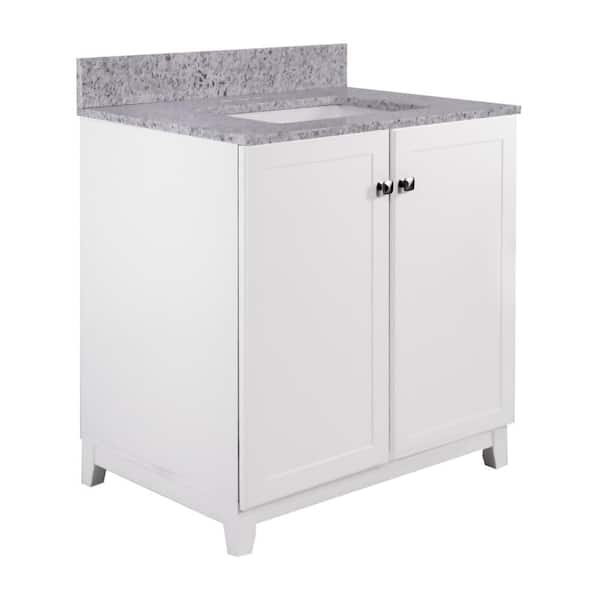 Design House 24 in. x 21 in. x 30 in. 2-Door Bath Vanity in White w/ 4 in. Centerset Kashmir White Granite Vanity Top w/ White Basin