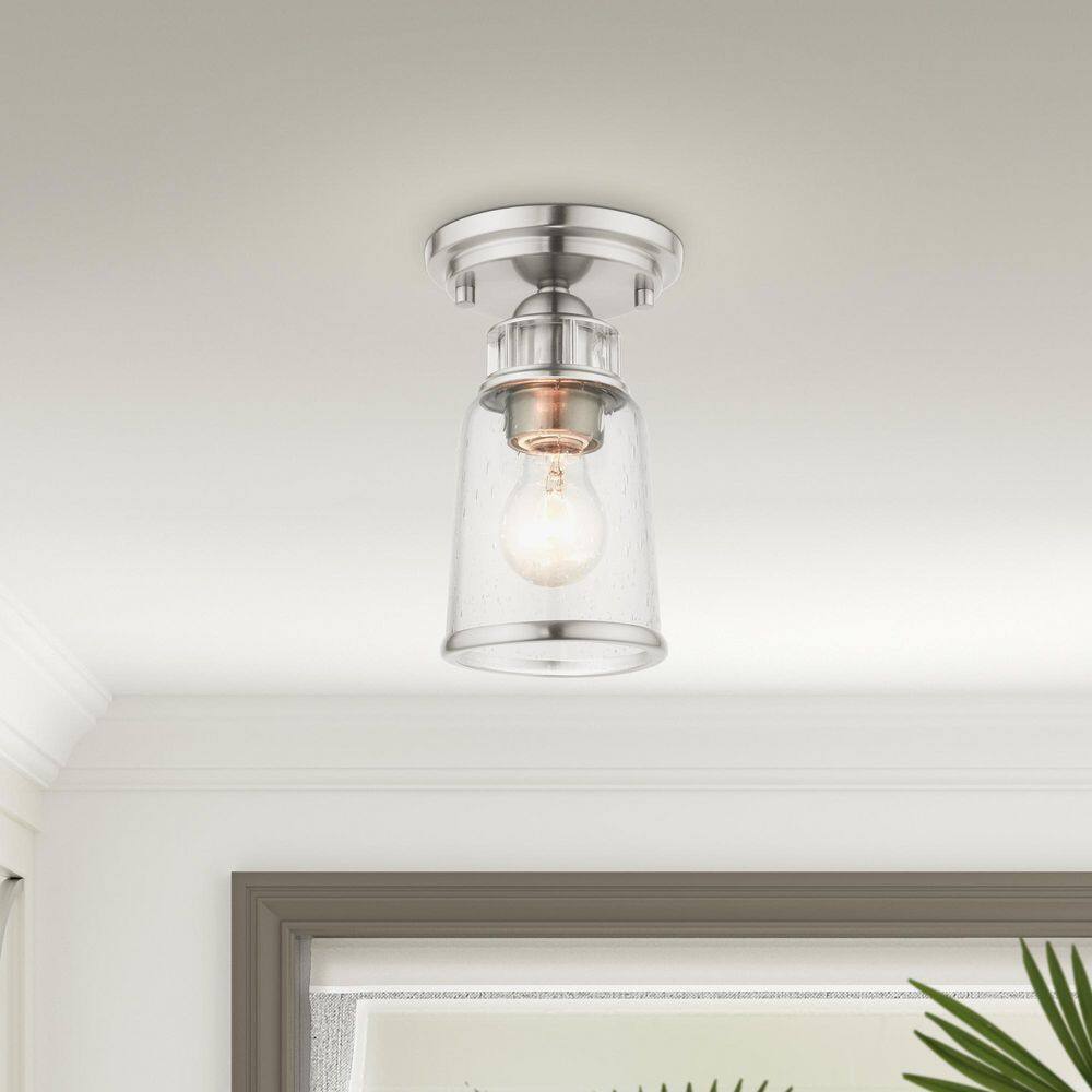 Brushed Nickel and Clear Glass 1-Light Flush Mount