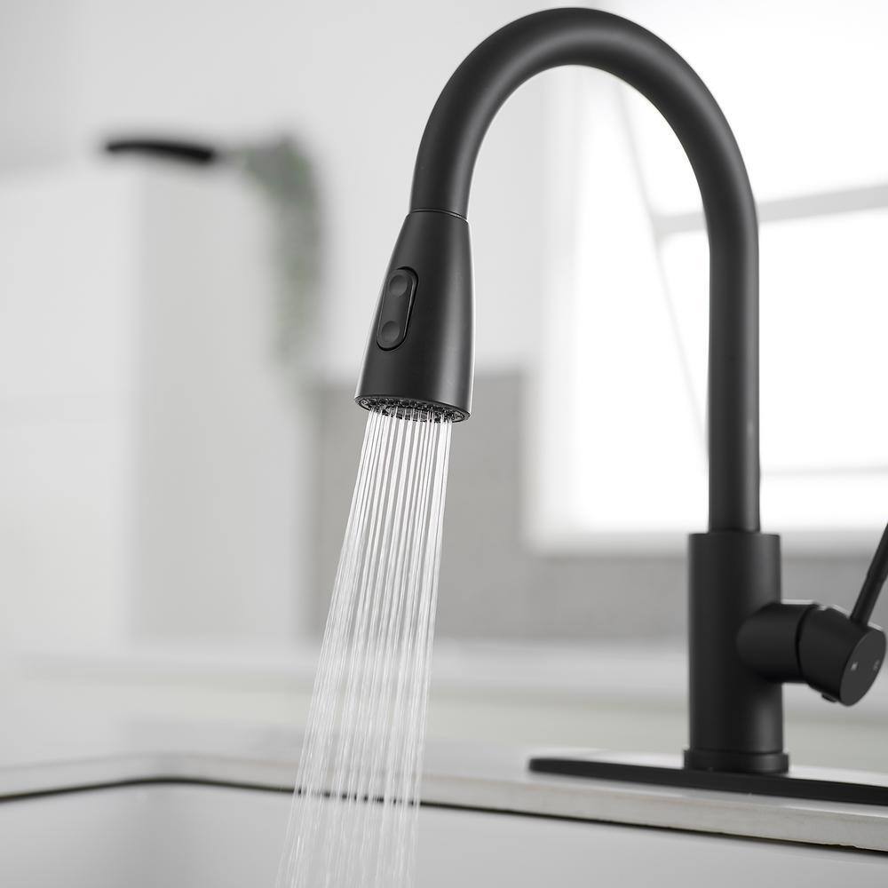 Matte Black Brass Single Handle Pull Down Kitchen Faucet