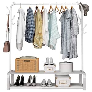 White Metal Garment Clothes Rack 43.3 in. W x 59 in. H