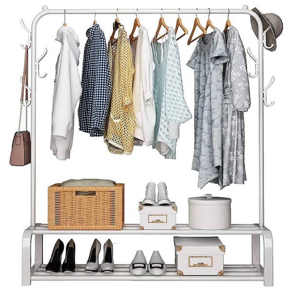 White Metal Garment Clothes Rack 43.3 in. W x 59 in. H rack-83 - The ...