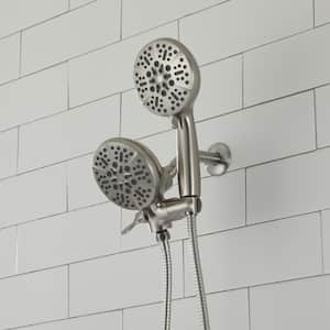 5-Spray Patterns with 1.75 GPM 5 in. Wall Mount Dual Shower Heads and Handheld Shower Head in Brushed Nickel