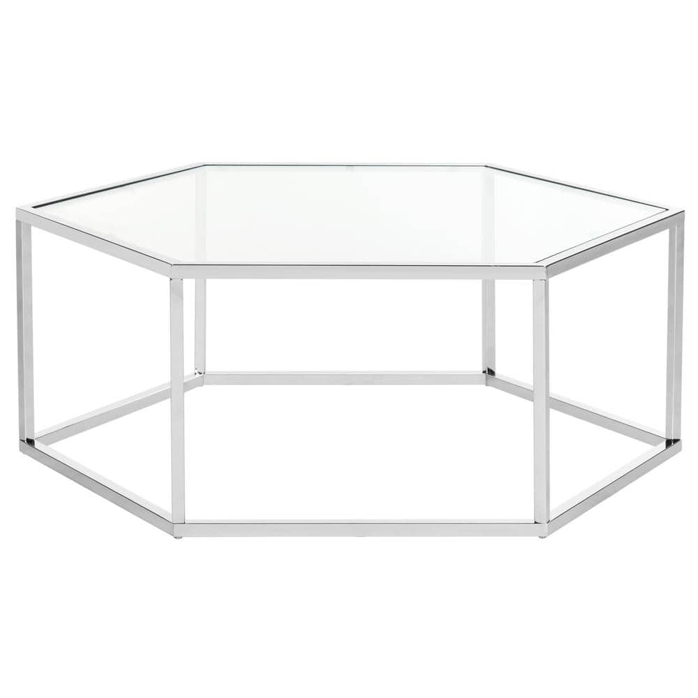 Eliana 36" Chrome and Glass Hexagonal Coffee Table