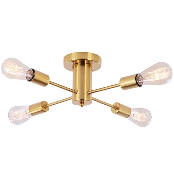 ADSENSTY 17.5 in. 4-Light Gold Sputnik Transitional Flush Mount Ceiling Lights