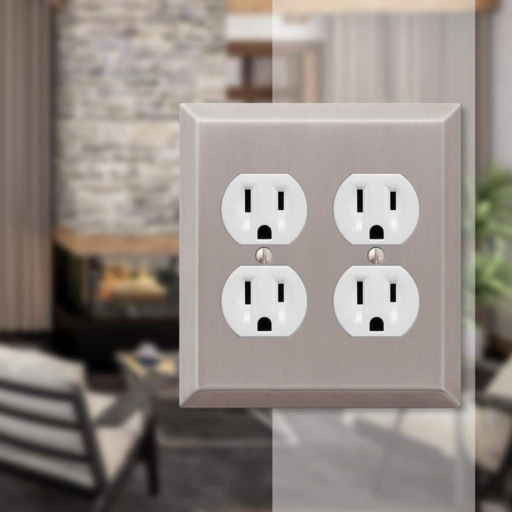 Brushed Nickel 2-Gang Stamped Steel Duplex Wall Plate