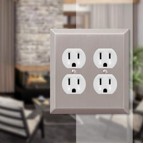 Metallic 2 Gang Duplex Outlet Steel Wall Plate - Brushed Nickel