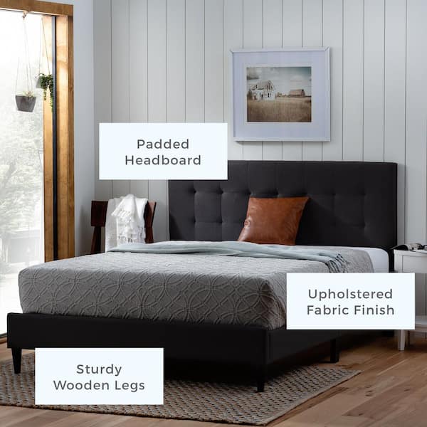 Details about   Upholstered Platform Bed Queen Size Headboard Bed Frame Mattress Charcoal 