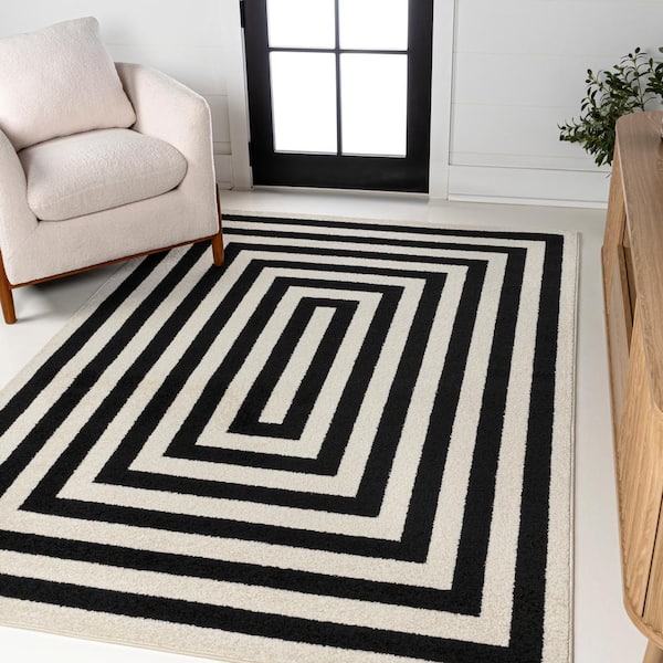 JONATHAN Y Bandol Modern Black/Ivory 3 ft. x 5 ft. Classic Mitre Stripe Area Rug