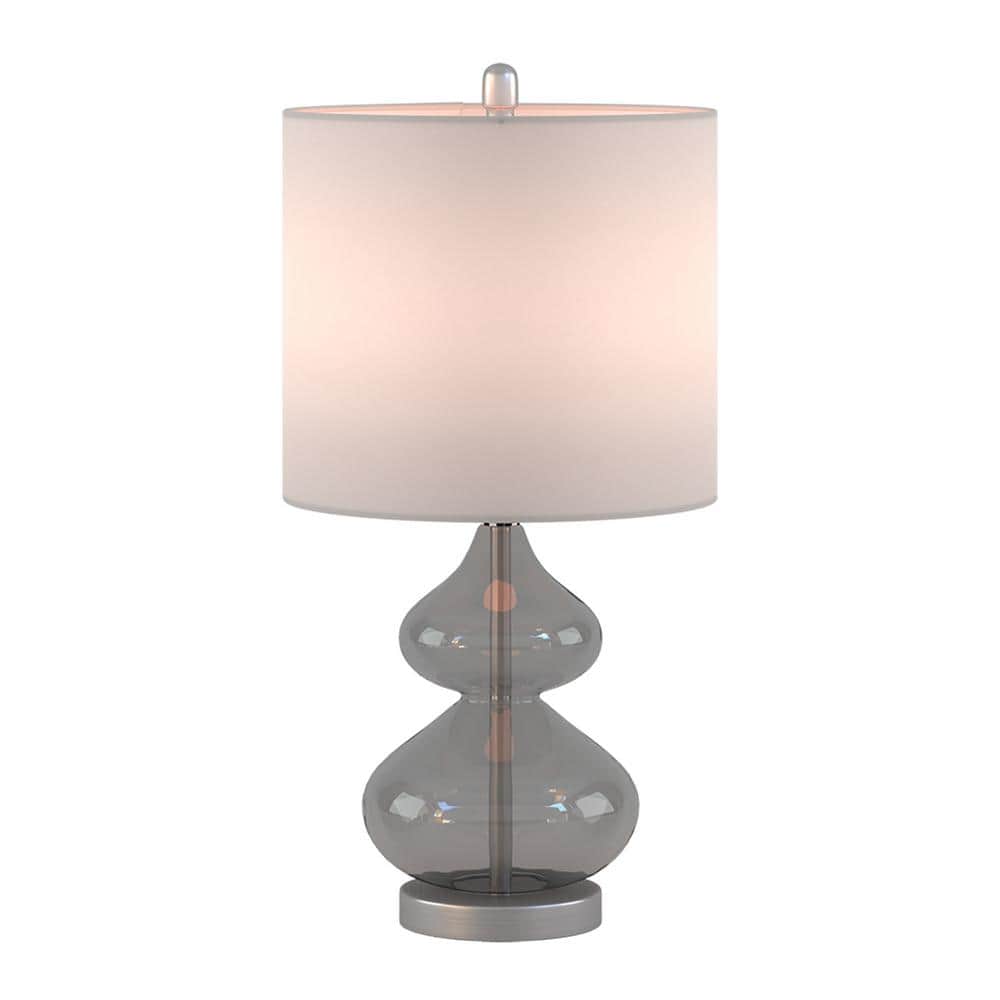 Gray Glass Table Lamp Set with White Drum Shade