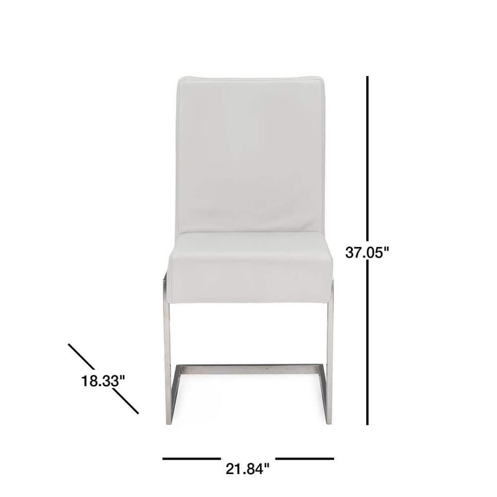 Set of 2 White Faux Leather and Stainless Steel Dining Chairs