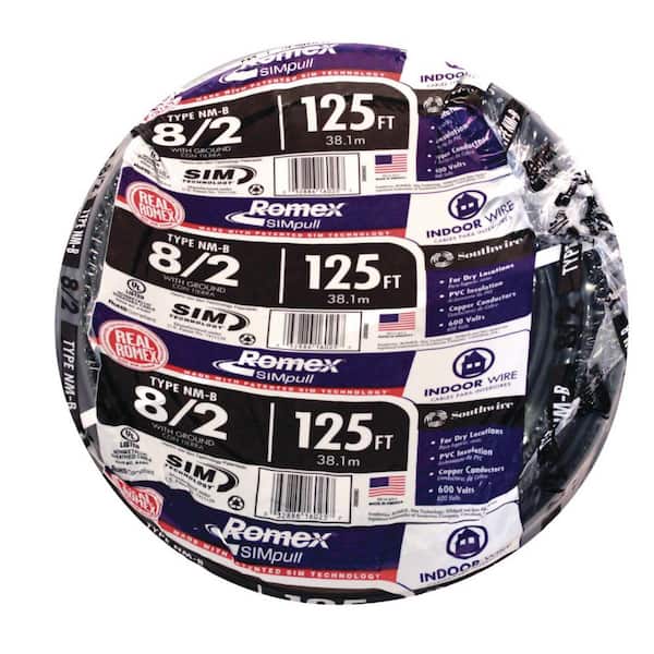 Southwire 125 ft. 8/2 Black Stranded Romex SIMpull CU NM-B W/G