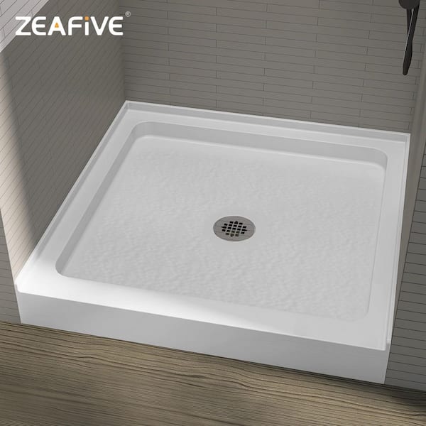 Zeafive Zeno 36 in. L x 36 in. W Acrylic Alcove Shower Pan Base with Center Drain in White Non-Slip Single Threshold RV/Bathroom